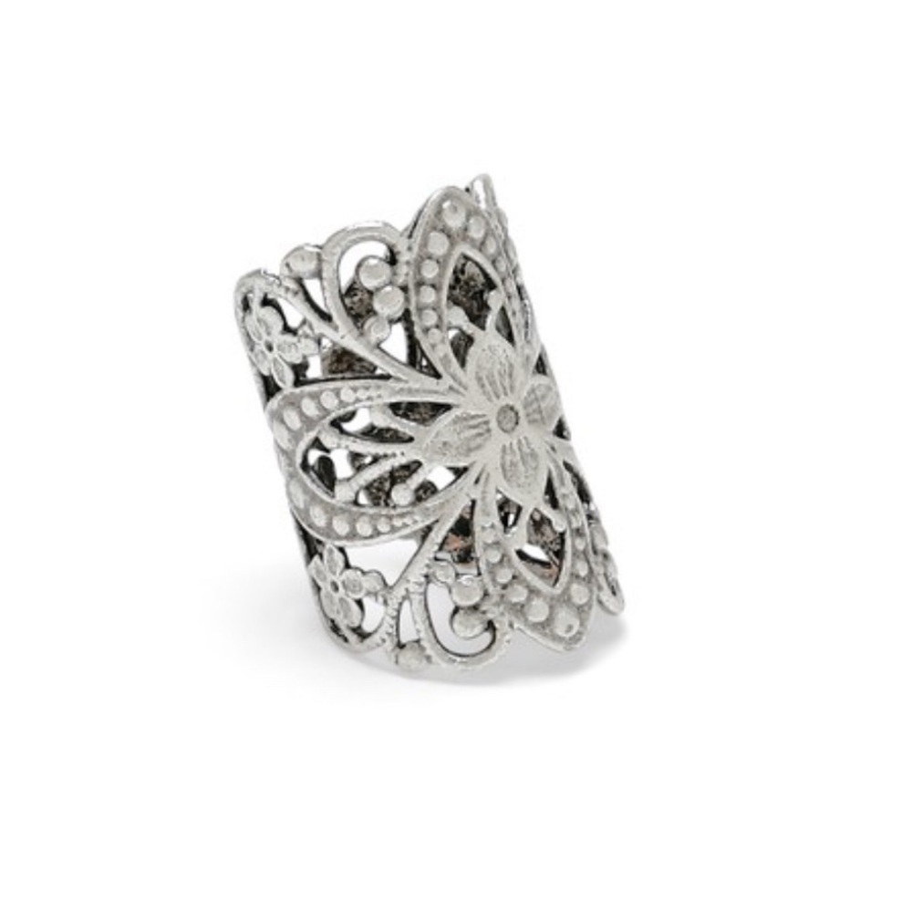 Boho Filigree Floral Ring – Silver Plated Adjustable Statement Jewelry – NWT - Picture 2 of 11